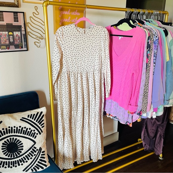 Zara Satin Polka Dot Long Sleeve Midi Dress - Picture 9 of 15